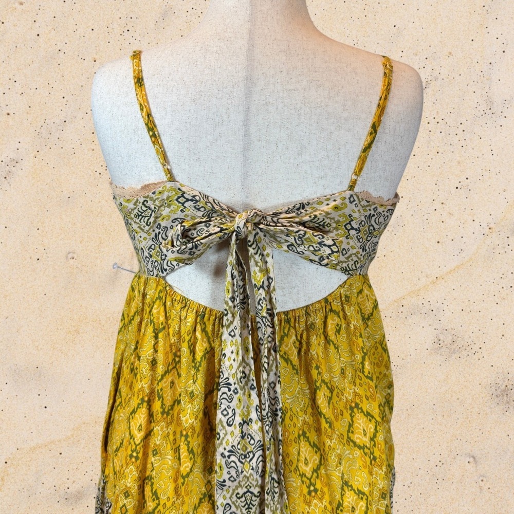 Francesca's 100% Cotton Boho Tiered Babydoll Maxi Dress M Tie Back Pockets - Picture 2 of 15